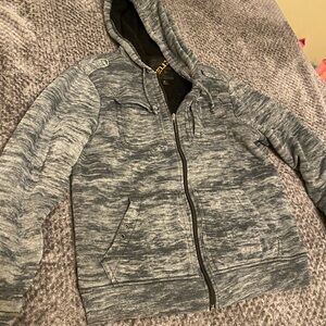 Mens Medium Marled Grey Hooded Zip Jacket